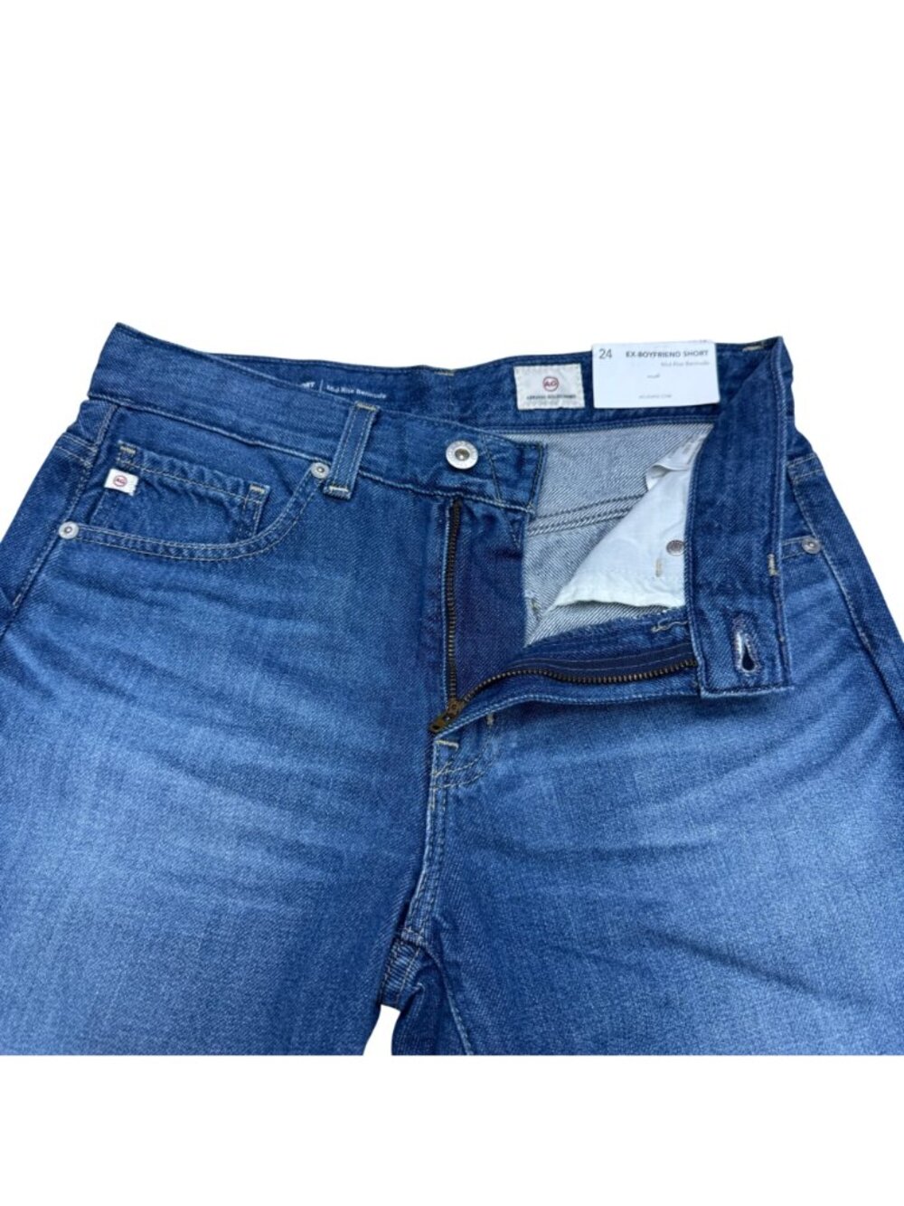 NWT $168 AG Jeans Ex-Boyfriend Shorts Women's Mid-Rise Bermuda Frayed Hem Sz 24 - Picture 2 of 9